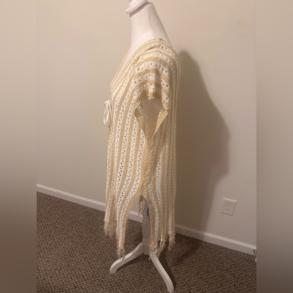 Cupshe Cream and Beige Crochet Cover-Up with Fringe One Size - Picture 2 of 6
